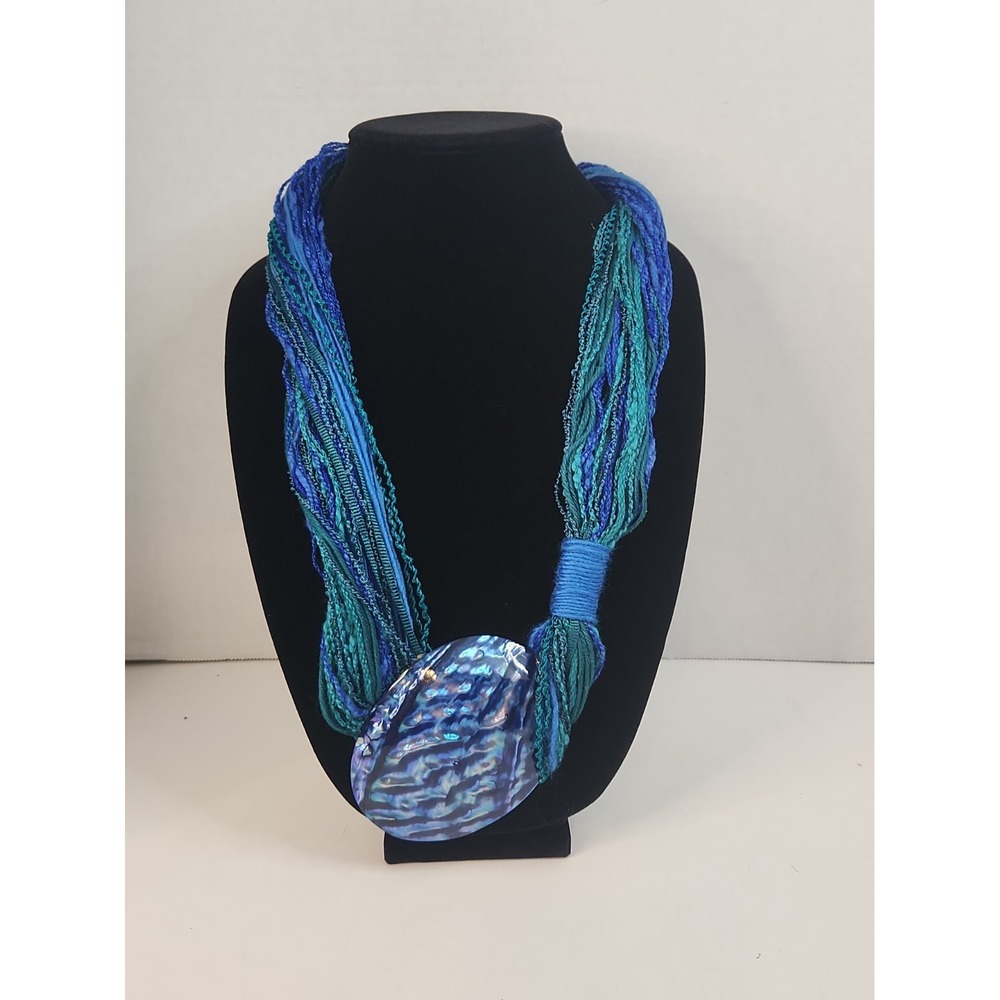 Vintage 1990 Fischer Design Signed Fiber Art Necklace Large Abalone Shell Twist